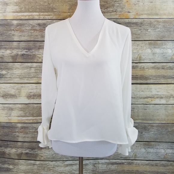 NWT Zara White Long Sleeved Bow V Neck Blouse - Picture 8 of 8